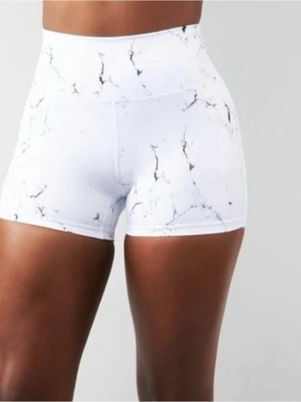 BuffBunny White Marble-Print Bike Shorts